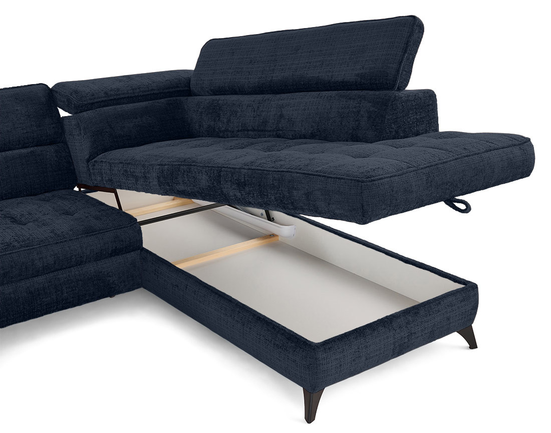 Canapé d'angle droit convertible avec coffre en velours texturé Marlo