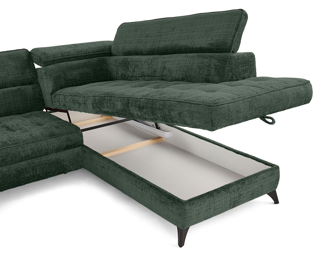 Canapé d'angle droit convertible avec coffre en velours texturé Marlo