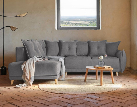 Lena - canapé d’angle gauche gris foncé convertible au style scandinave