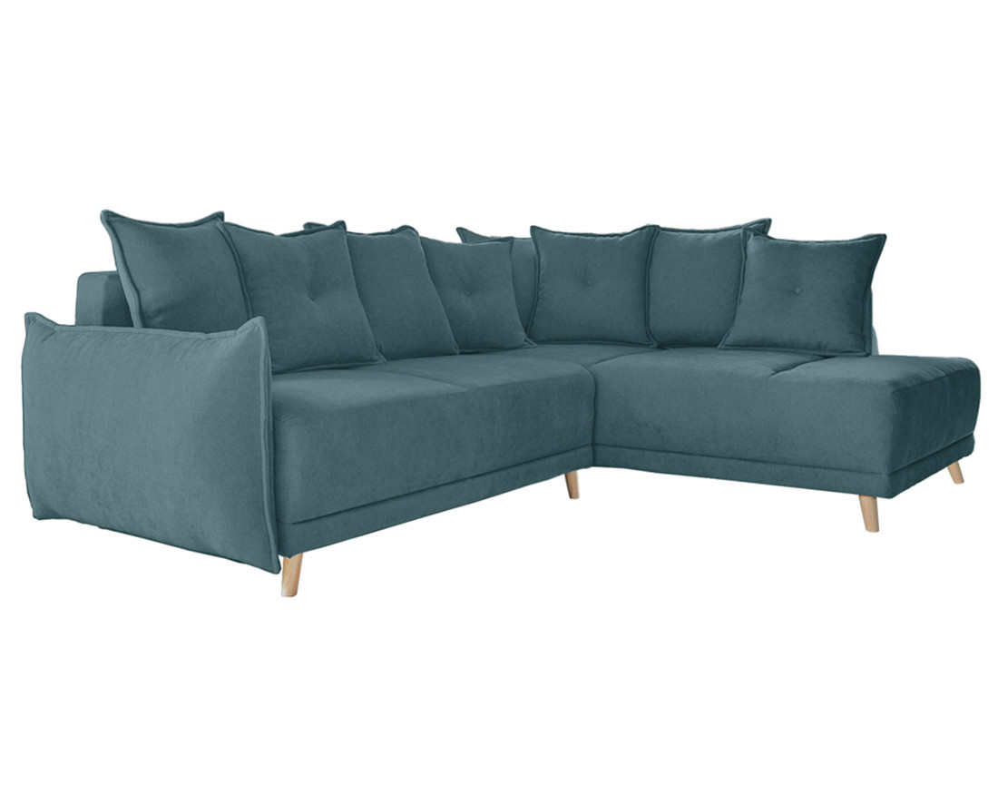 Lena - canapé d’angle droit bleu canard convertible au style scandinave