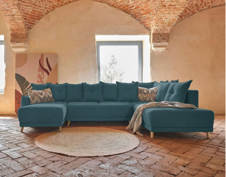 Lena - Canapé scandinave d'angle panoramique convertible droite