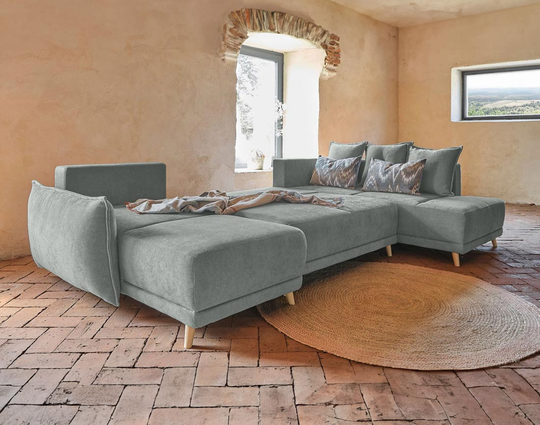 Lena - Canapé scandinave d'angle panoramique convertible droite