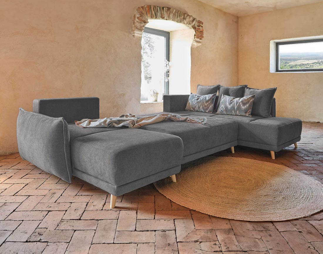 Lena - Canapé scandinave d'angle panoramique convertible droite