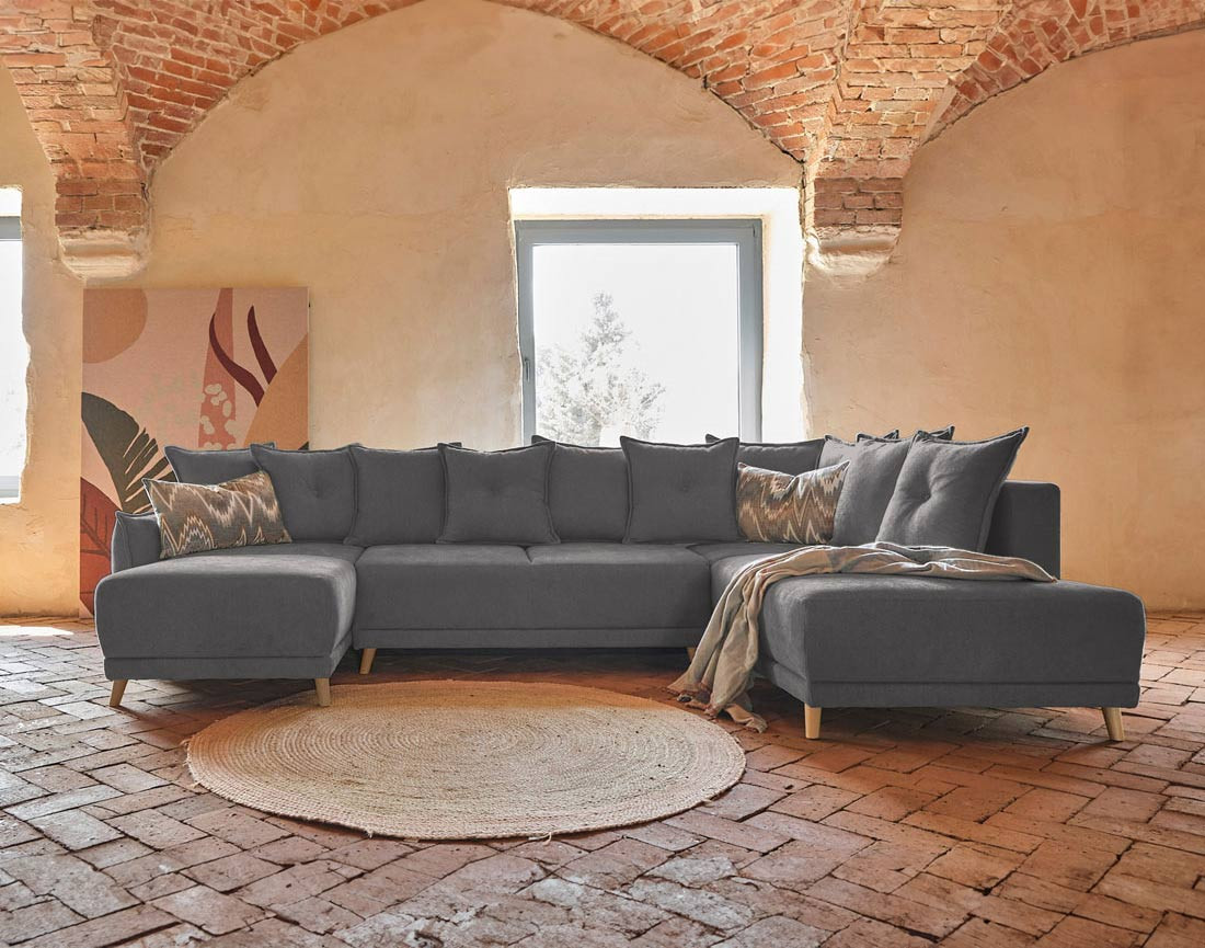 Lena - Canapé scandinave d'angle panoramique convertible droite