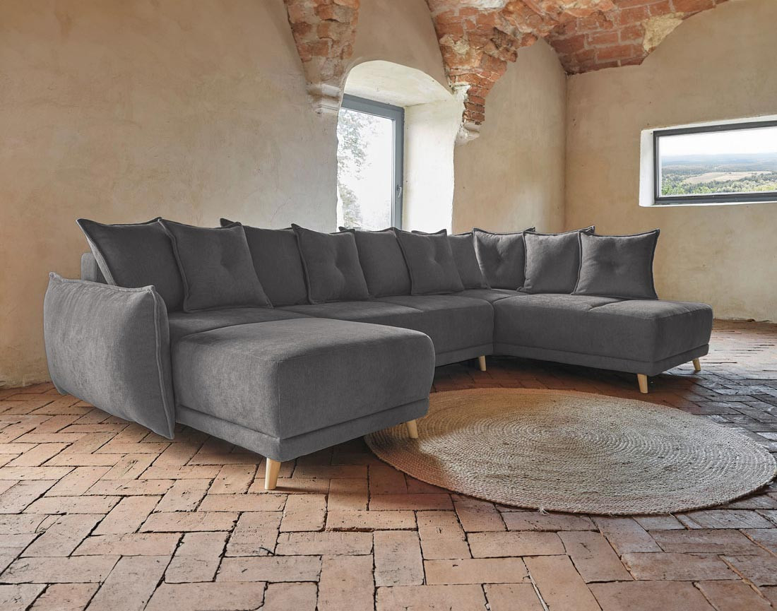 Lena - Canapé scandinave d'angle panoramique convertible droite