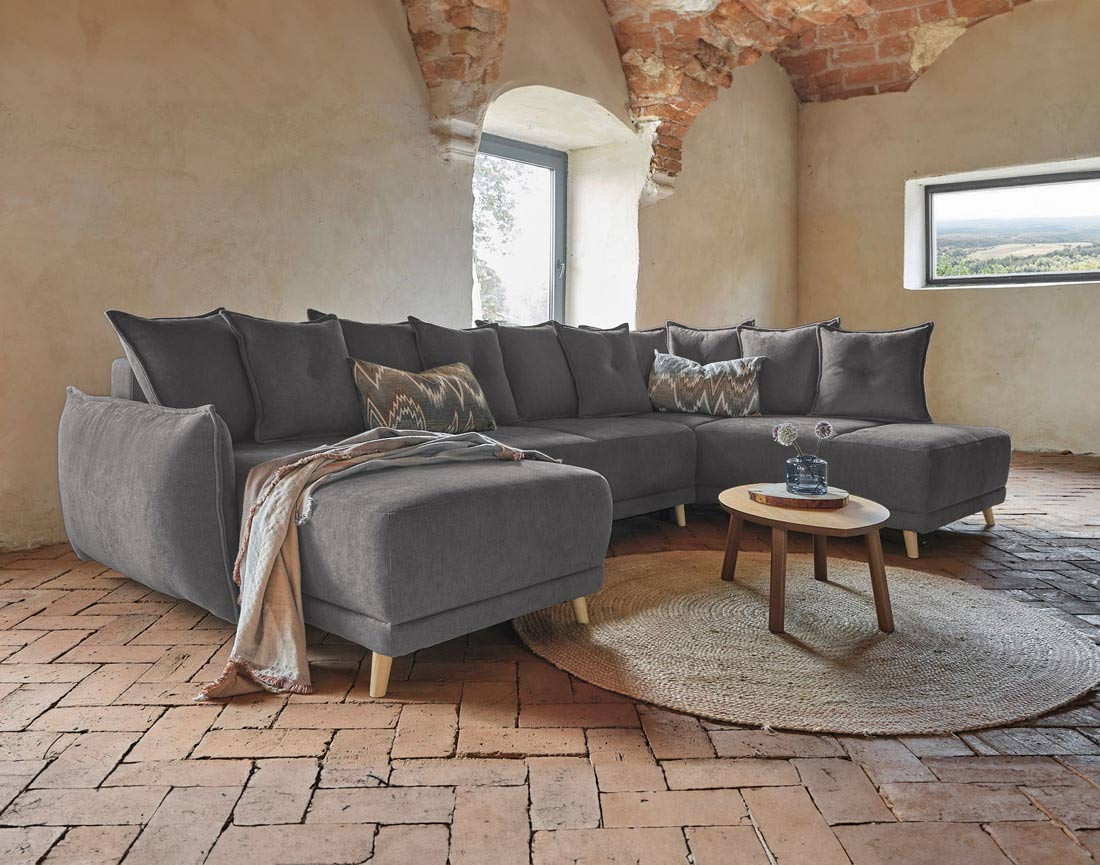 Lena - Canapé scandinave d'angle panoramique convertible droite