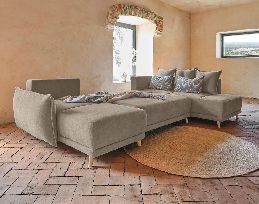 Lena - Canapé scandinave d'angle panoramique convertible droite