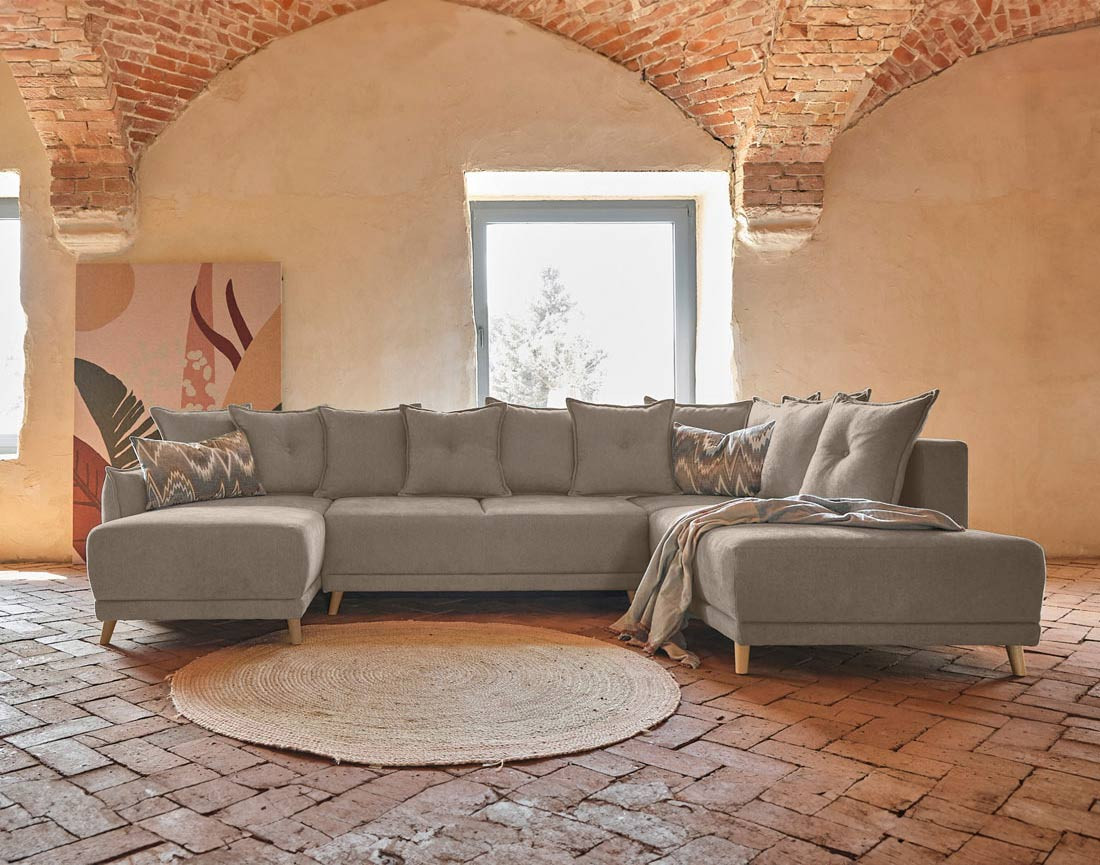 Lena - Canapé scandinave d'angle panoramique convertible droite