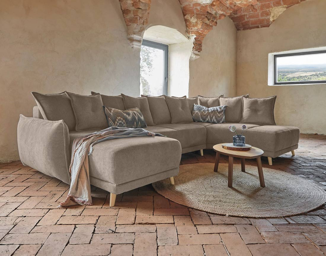 Lena - Canapé scandinave d'angle panoramique convertible droite