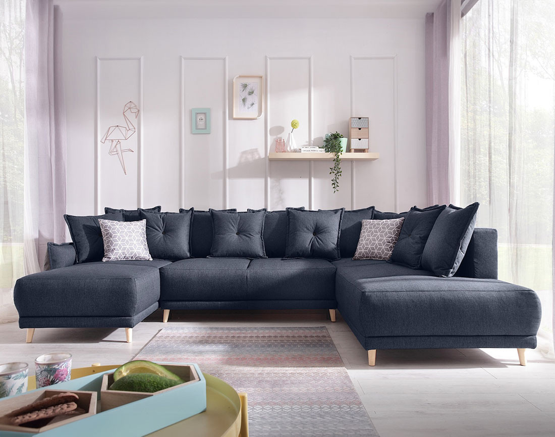 Lena - Canapé scandinave d'angle panoramique convertible droite