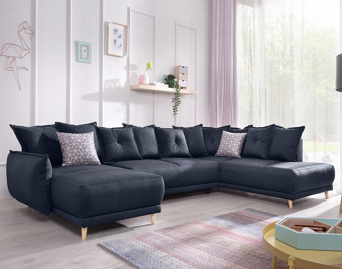 Lena - Canapé scandinave d'angle panoramique convertible droite