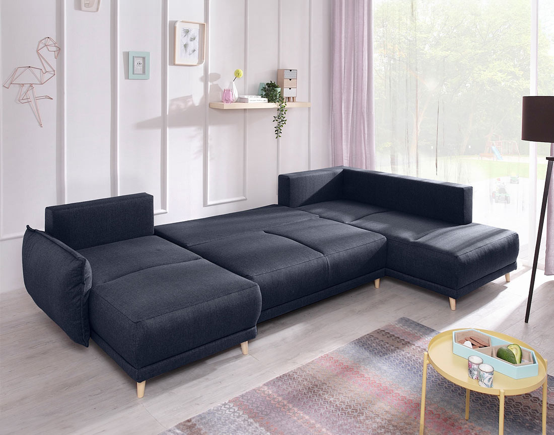 Lena - Canapé scandinave d'angle panoramique convertible droite