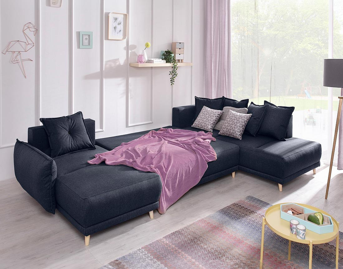 Lena - Canapé scandinave d'angle panoramique convertible droite