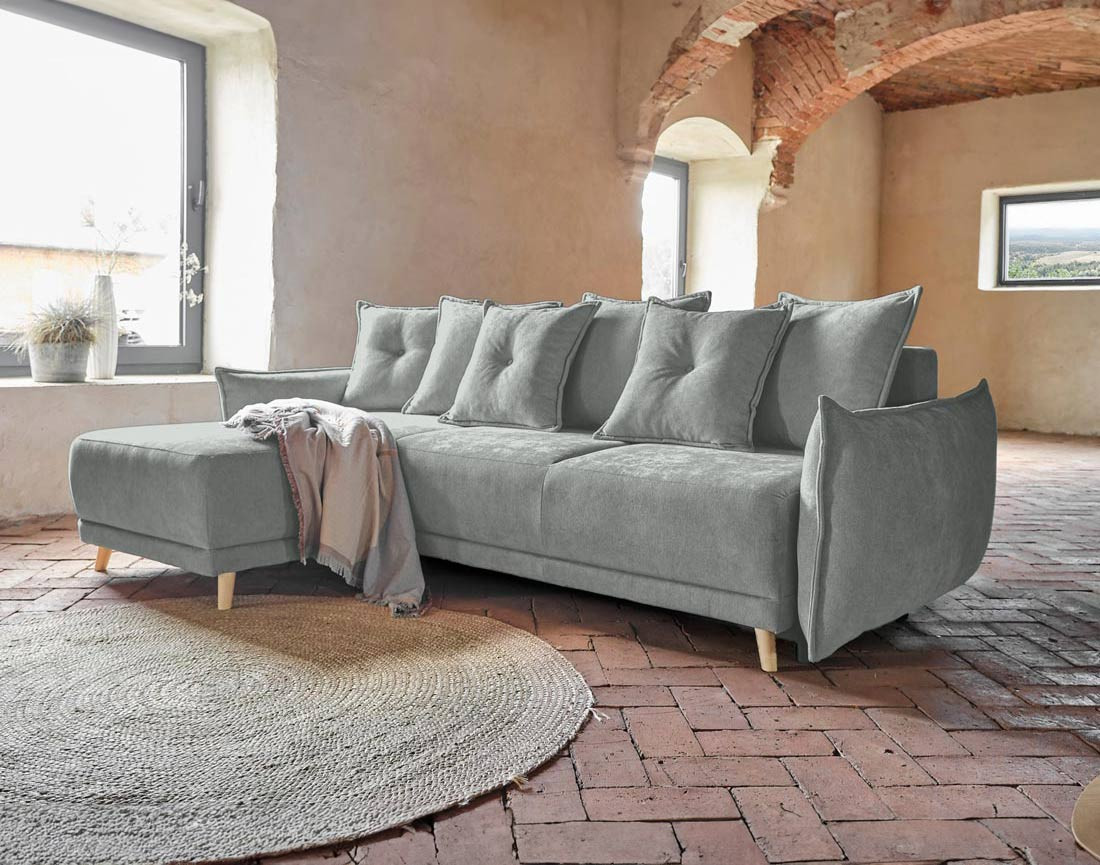 Lena - Canapé scandinave d'angle réversible convertible avec rangement