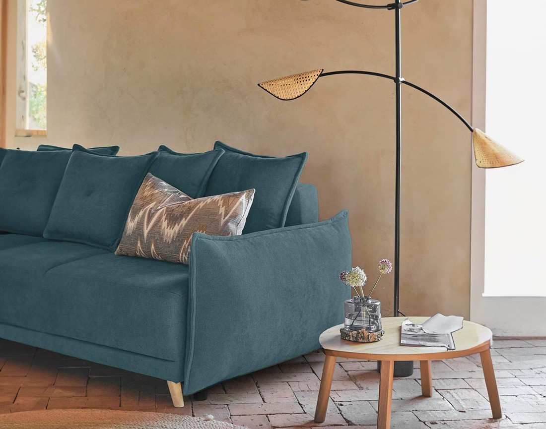 Lena - Canapé scandinave d'angle réversible convertible avec rangement