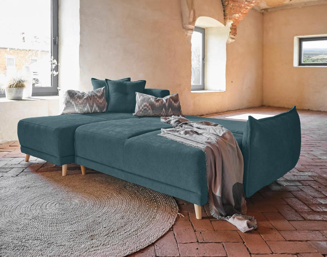 Lena - Canapé scandinave d'angle réversible convertible avec rangement