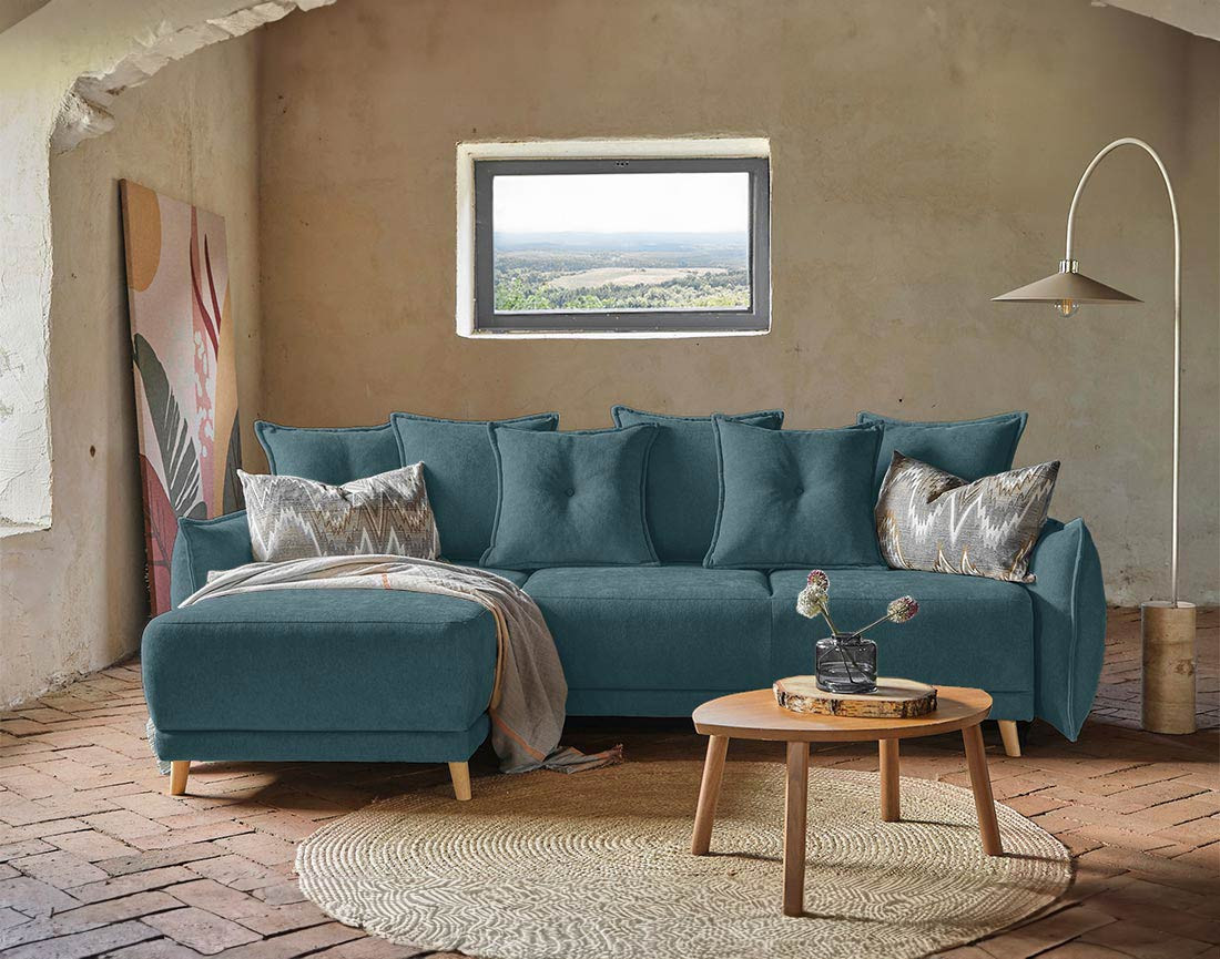 Lena - Canapé scandinave d'angle réversible convertible avec rangement