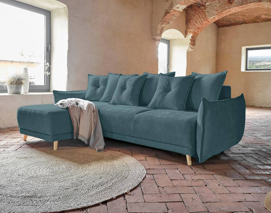 Lena - Canapé scandinave d'angle réversible convertible avec rangement