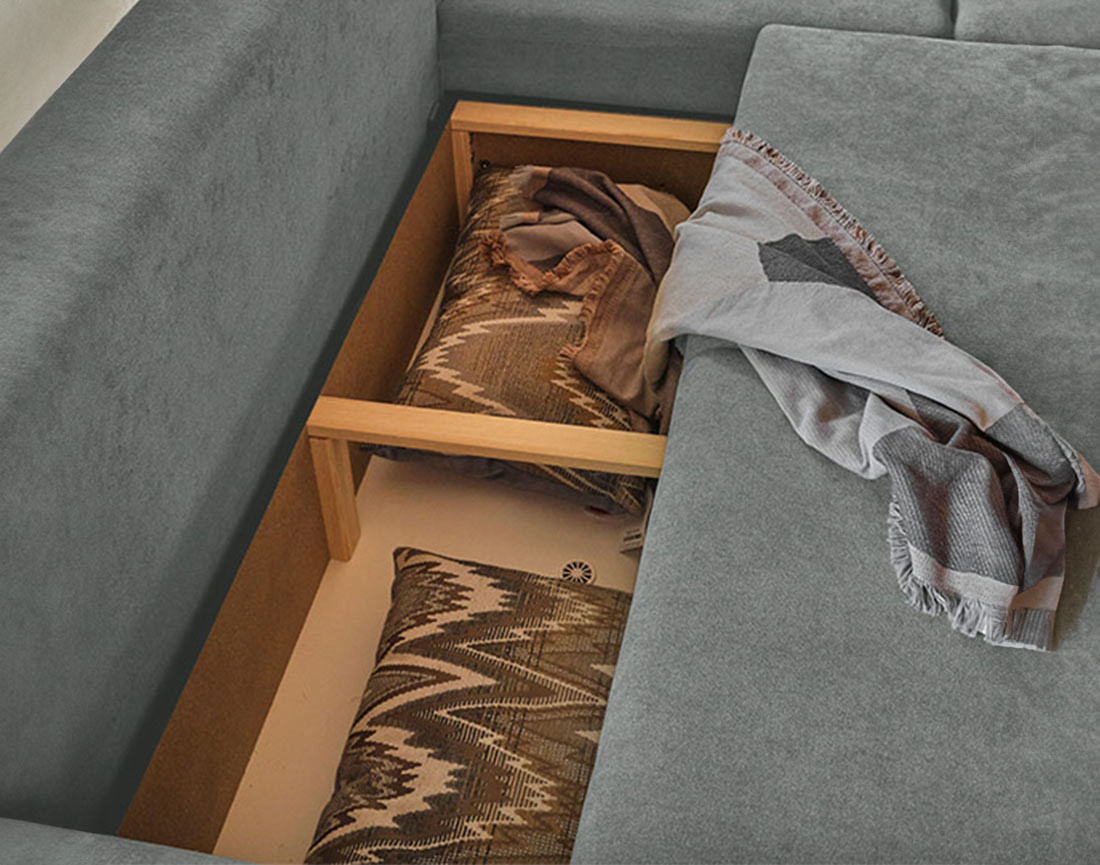 Lena - Canapé scandinave d'angle réversible convertible avec rangement