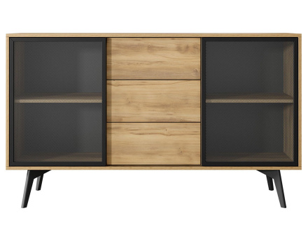 Buffet bas 2 portes et 3 tiroirs bois et métal noir 144 cm Larry