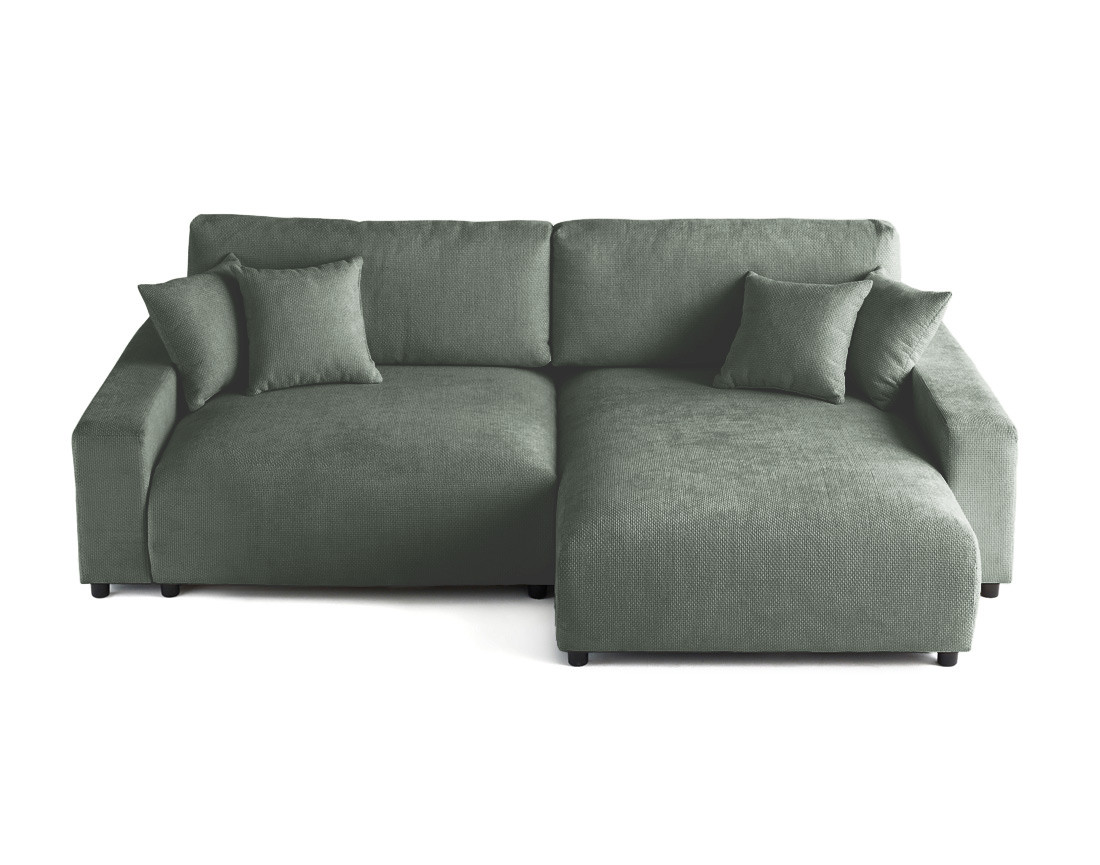 Canapé d'angle réversible 4 places convertible avec coffre en velours texturé Pivoine