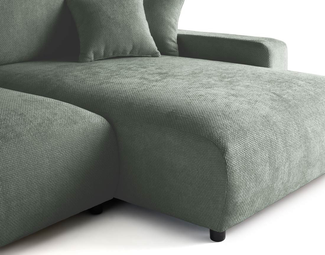 Canapé d'angle réversible 4 places convertible avec coffre en velours texturé Pivoine