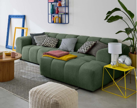 Canapé d'angle droit 4 places en tissu texturé Ray