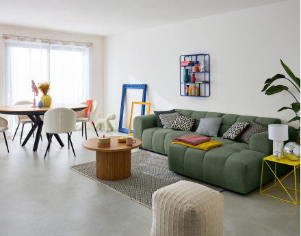 Canapé d'angle droit 4 places en tissu texturé Ray