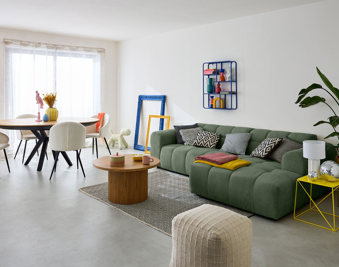 Canapé d'angle droit 4 places en tissu texturé Ray