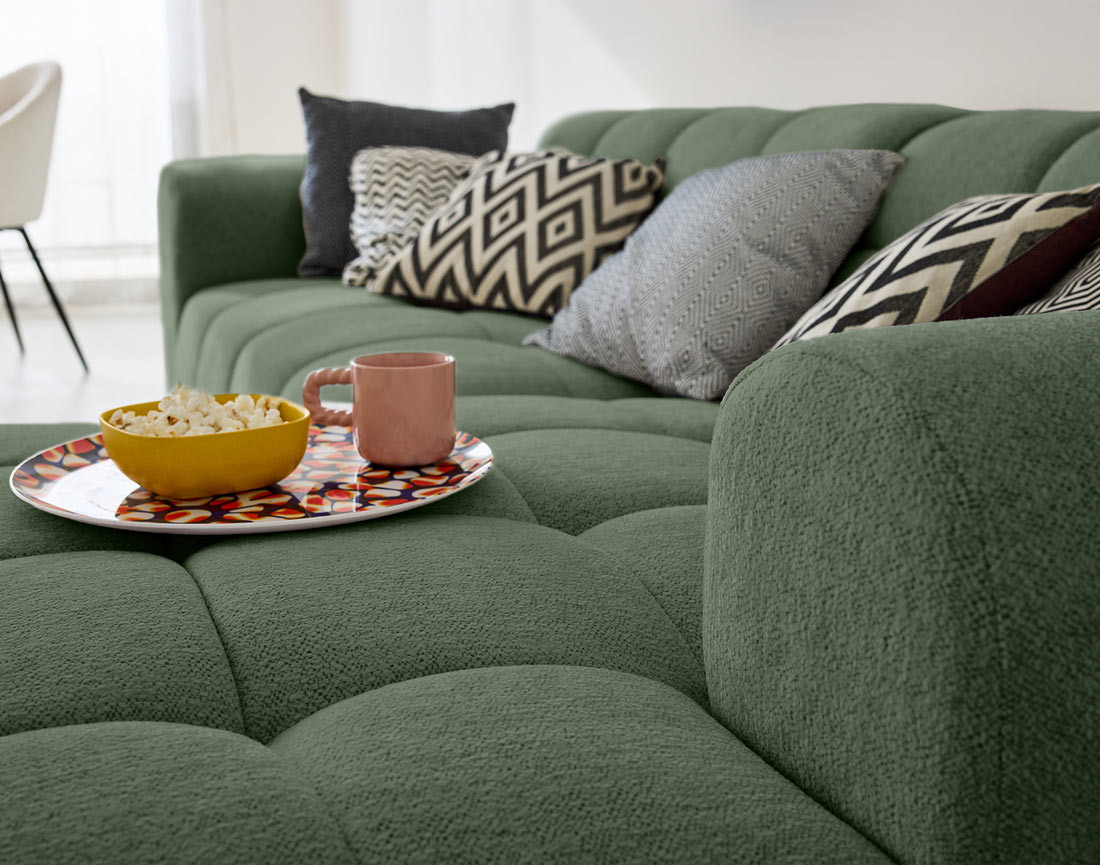 Canapé d'angle droit 4 places en tissu texturé Ray