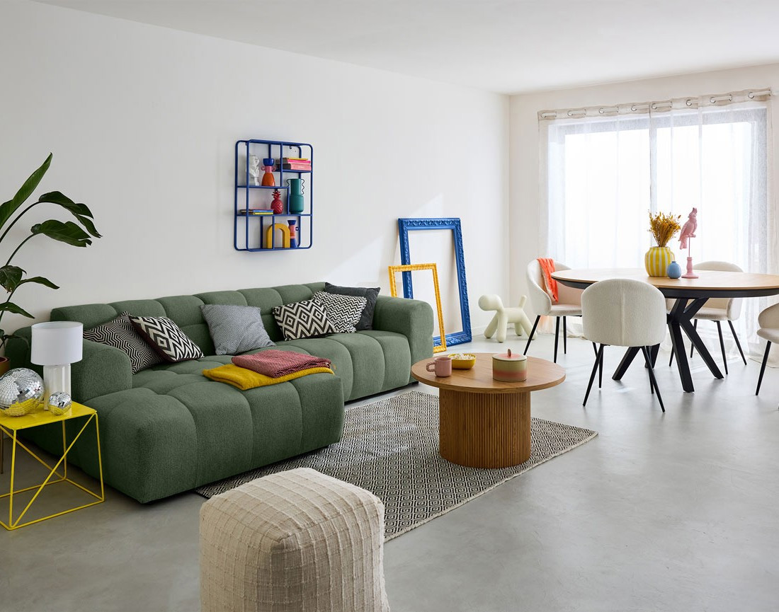 Canapé d'angle gauche 4 places en tissu texturé