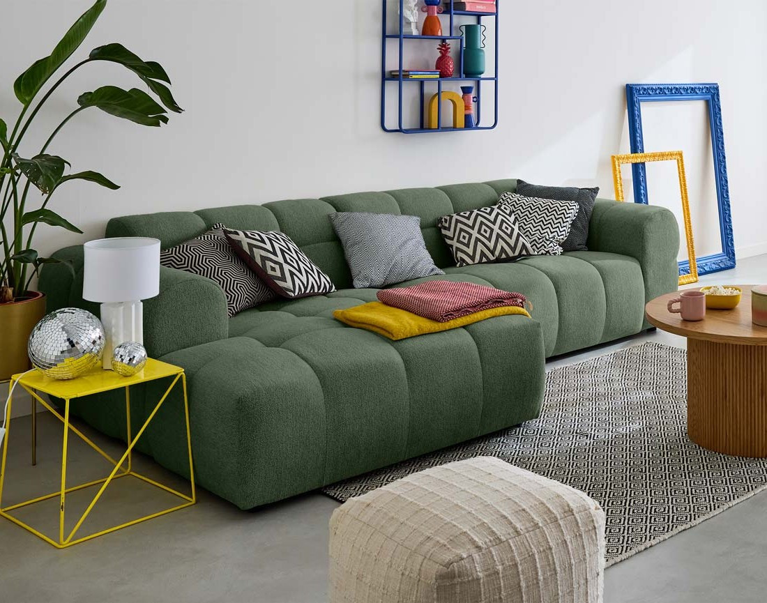 Canapé d'angle gauche 4 places en tissu texturé