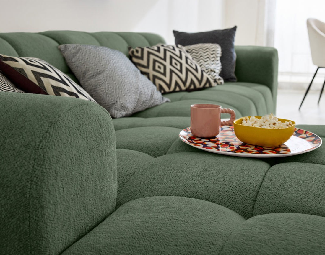 Canapé d'angle gauche 4 places en tissu texturé