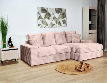 Canapé d'angle droit 4 places en fausse fourrure côtelée Andy