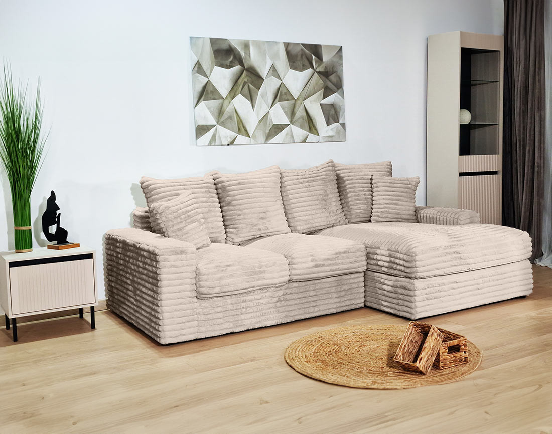 Canapé d'angle droit 4 places en fausse fourrure côtelée Andy