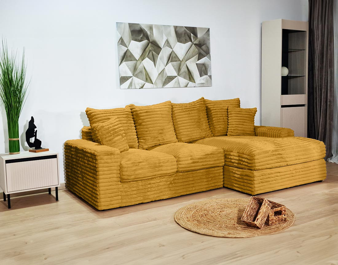 Canapé d'angle droit 4 places en fausse fourrure côtelée Andy