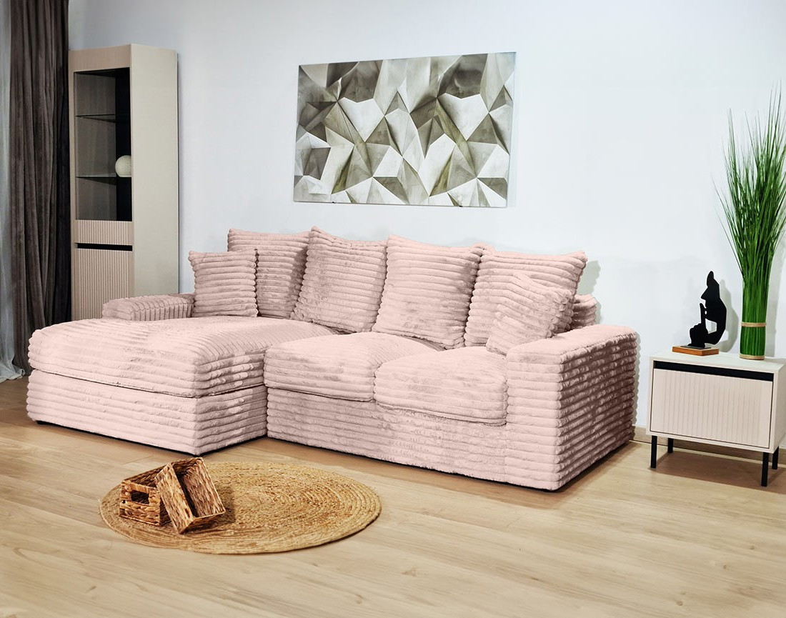 Canapé d'angle gauche 4 places en fausse fourrure côtelée Andy