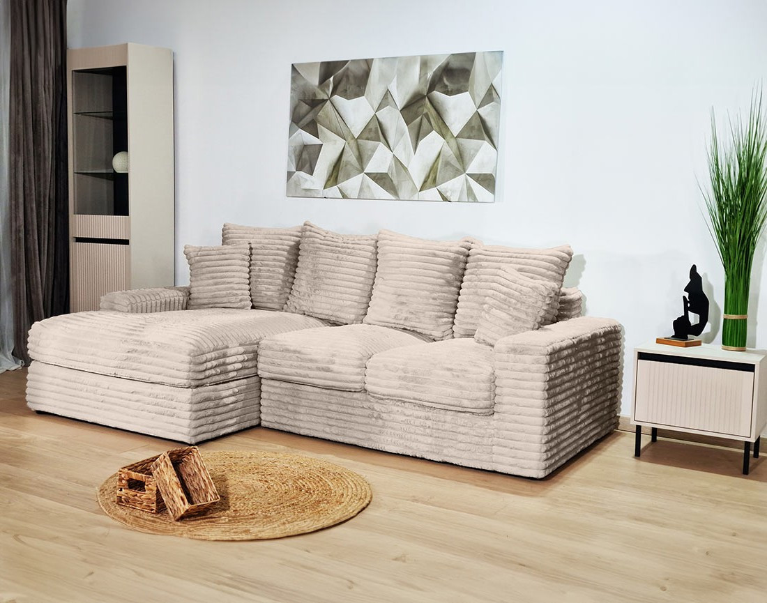 Canapé d'angle gauche 4 places en fausse fourrure côtelée Andy