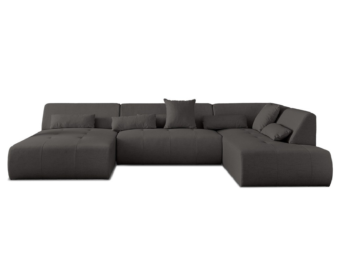Canapé panoramique d'angle droit 7 places en tissu Onyx