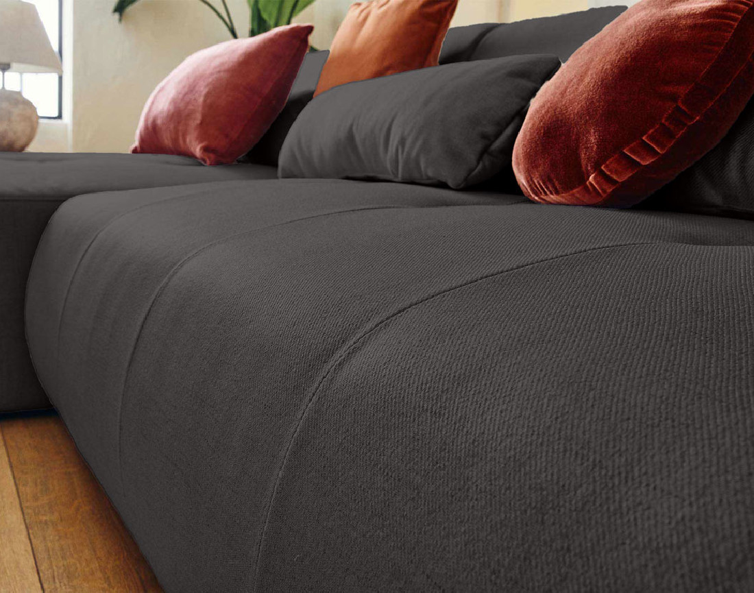 Canapé panoramique d'angle droit 7 places en tissu Onyx