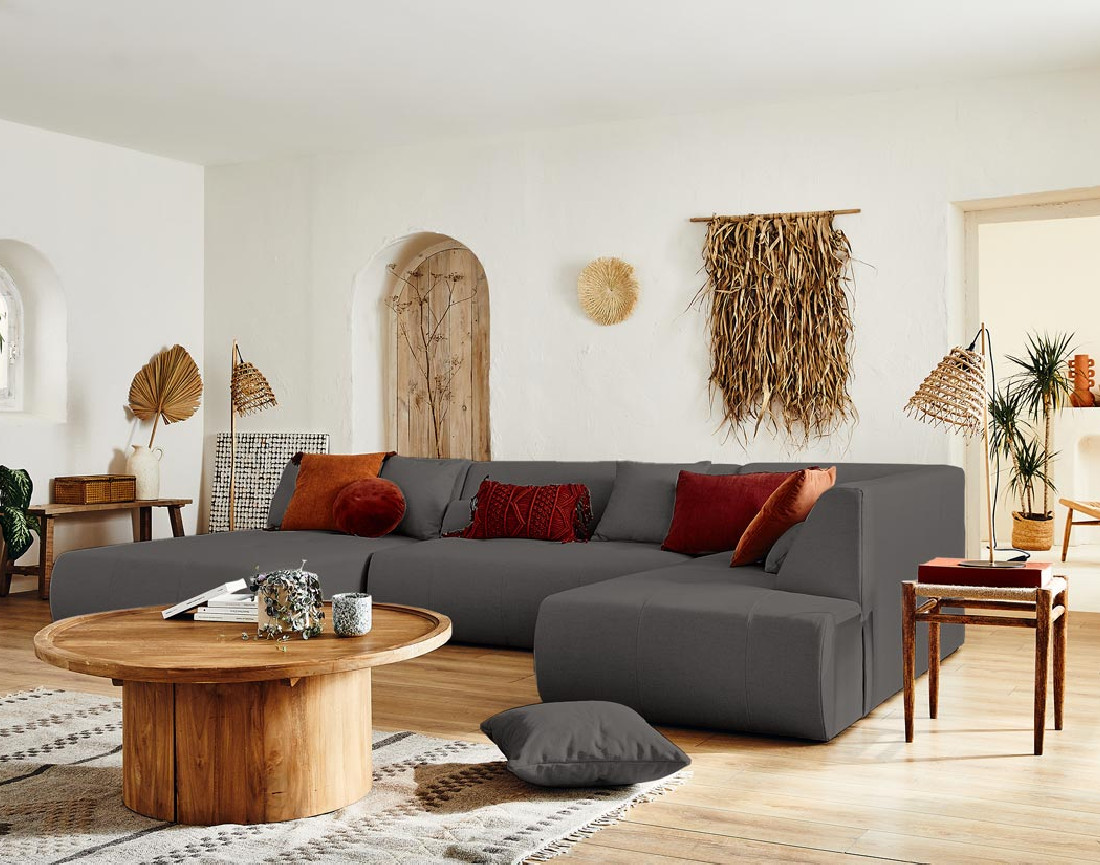 Canapé modulable panoramique d'angle droit 7 places - en tissu -Onyx