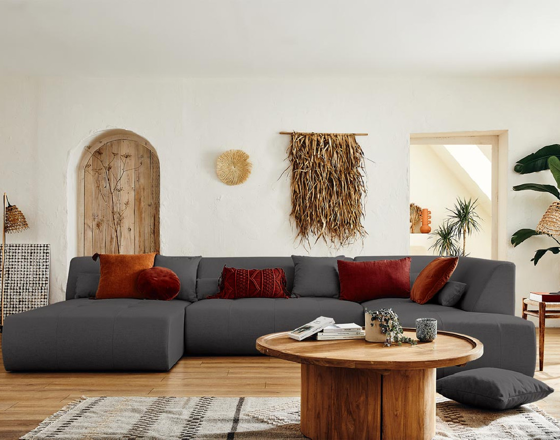 Canapé modulable panoramique d'angle droit 7 places - en tissu -Onyx