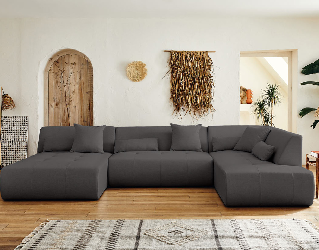 Canapé modulable panoramique d'angle droit 7 places - en tissu -Onyx