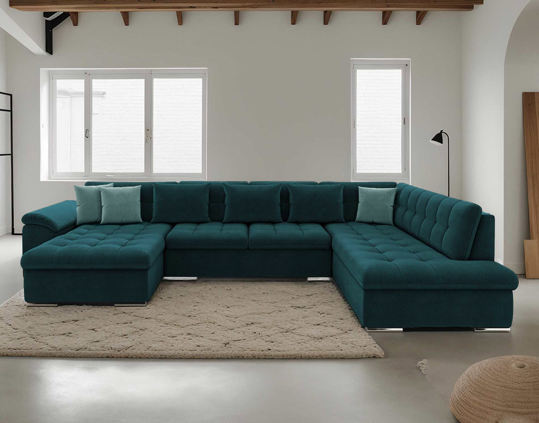 Chuck – canapé panoramique d'angle droit convertible avec coffre au style contemporain