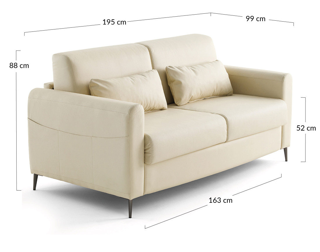 Canapé 3 places convertible couchage quotidien matelas 12 cm en cuir vegan Owen