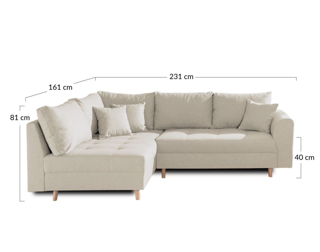 Canapé d'angle gauche Rune 4 places avec pouf style scandinave