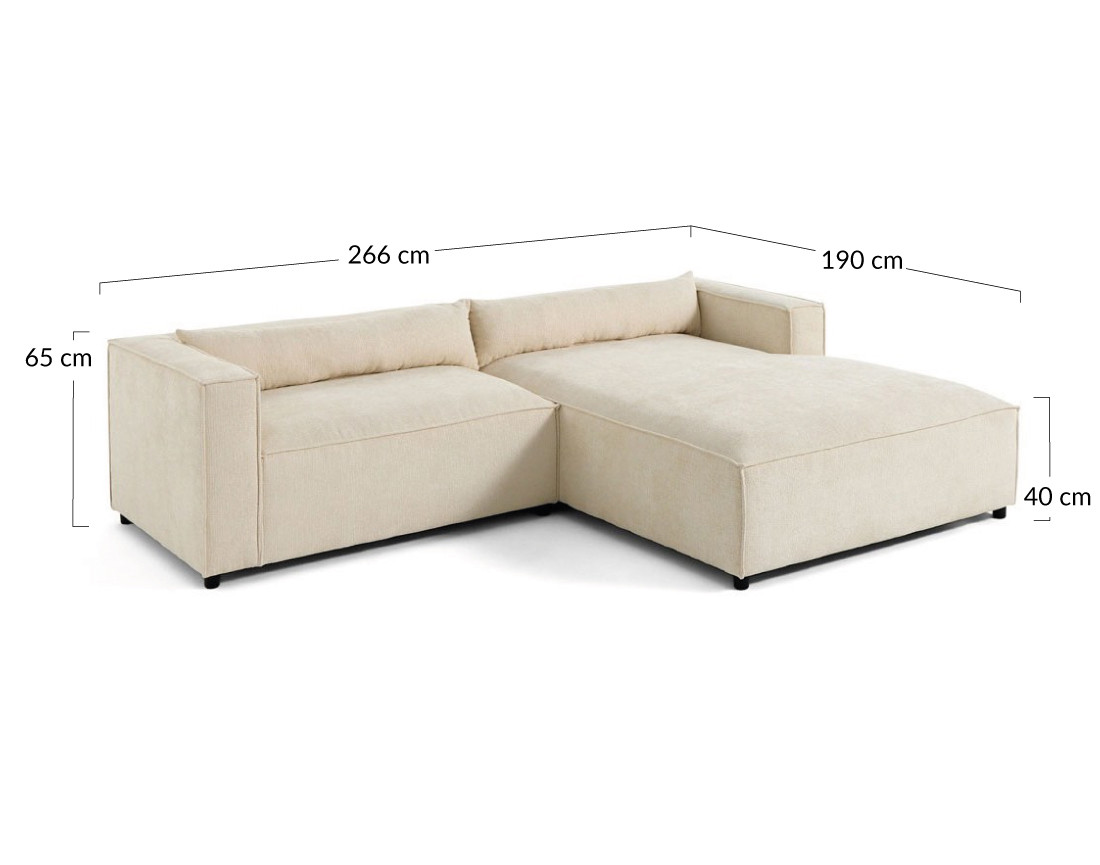 Canapé d'angle droit 4 places en tissu velours relief Ela