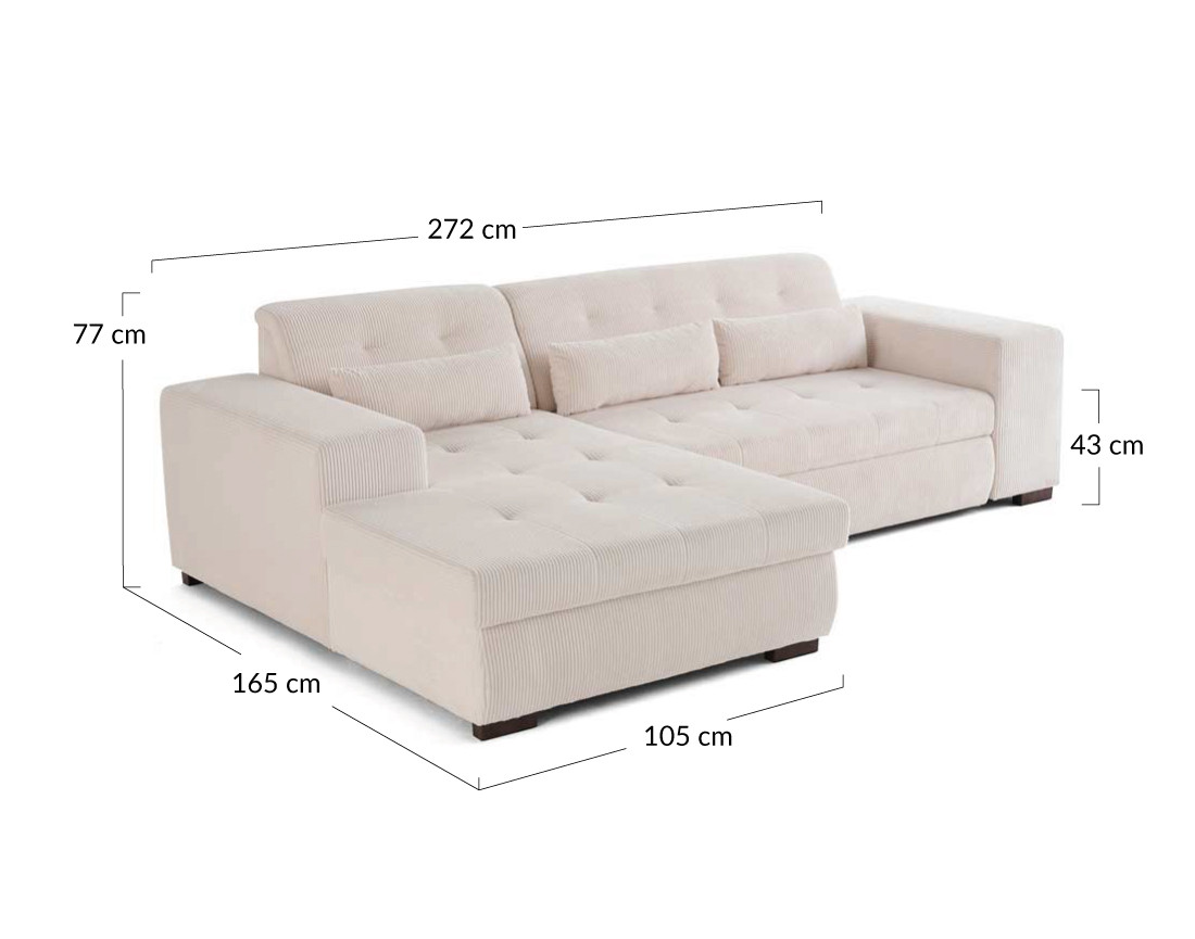 Canapé d'angle convertible Vermont 4 places avec coffre - angle gauche