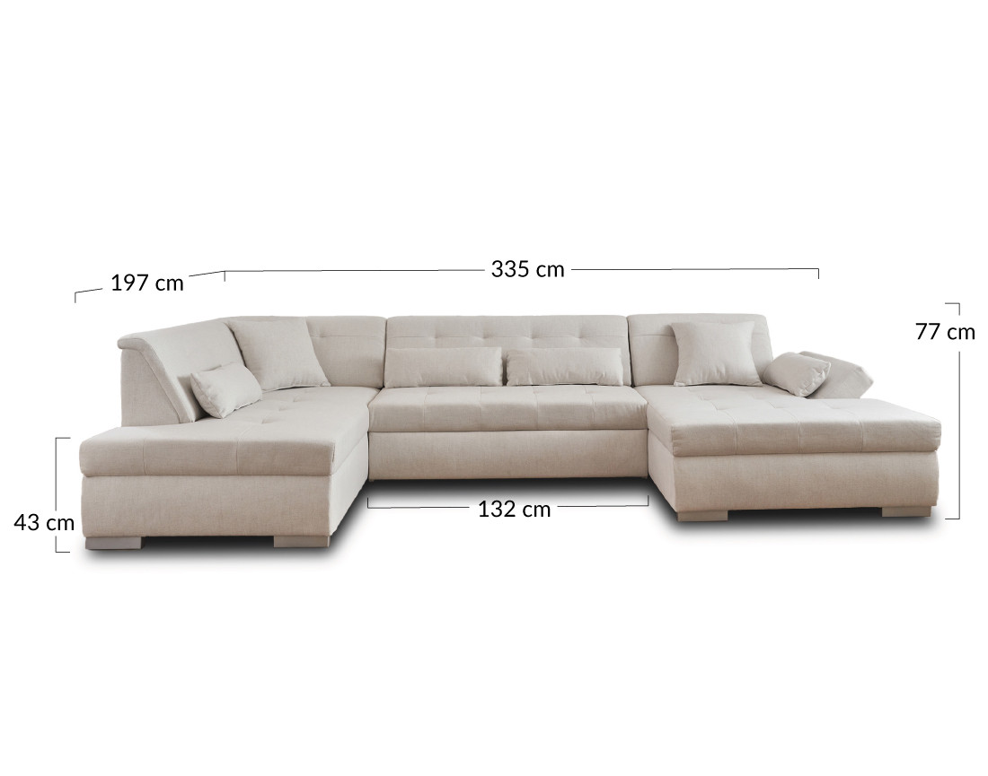 Canapé panoramique d'angle gauche 7 places convertible en tissu Vermont