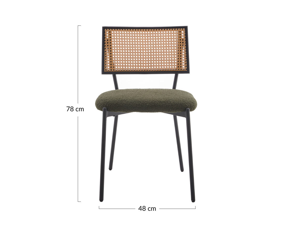 Lot de 2 chaises cannage en tissu bouclette Luciano